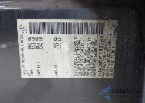 2011 Nissan Altima 2.5 S z USA, uszkodzony, nr VIN 1N4AL2AP1BC182365